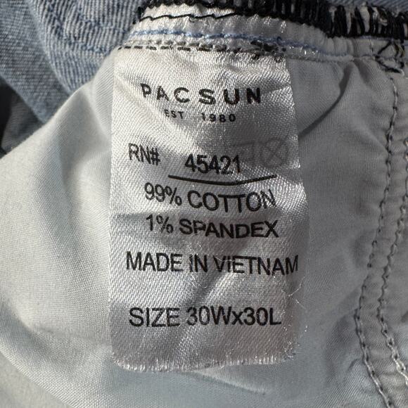 PacSun SZ 30x30 Mens Stacked Skinny Jeans Zip-Fly Zip Pocket Frayed Light Wash - Picture 12 of 13